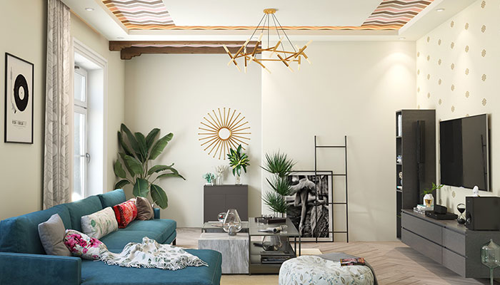 Colorful-Ceiling-Wallpaper-for-Living-Room