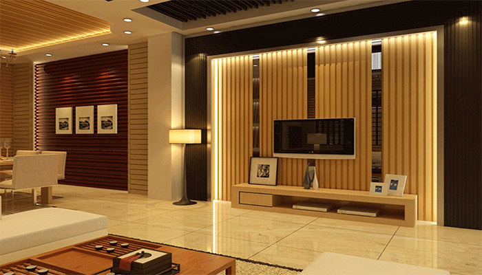 Extremely creative living room WPC ceiling design