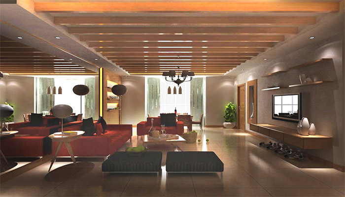 Extremely creative living room WPC ceiling design